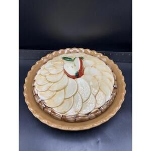 Vintage Treasure Craft Ceramic USA Apple Pie Dish With Lid 13" Two Piece Set